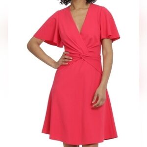 NWOT Maggy London Pink Midi Dress With Knotted Waist Size 2